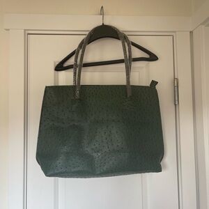Dark green large bubble leather tote with braided handles